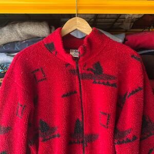 Vintage red and black fleece zip up